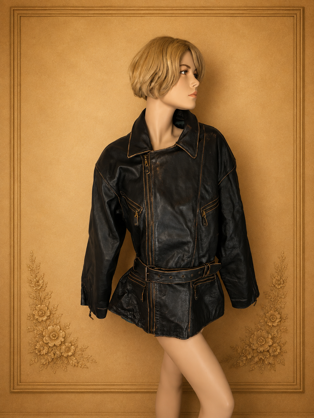 Tomorrow’s Vintage Lederjacke Echtleder Biker Motorrad Schwarz