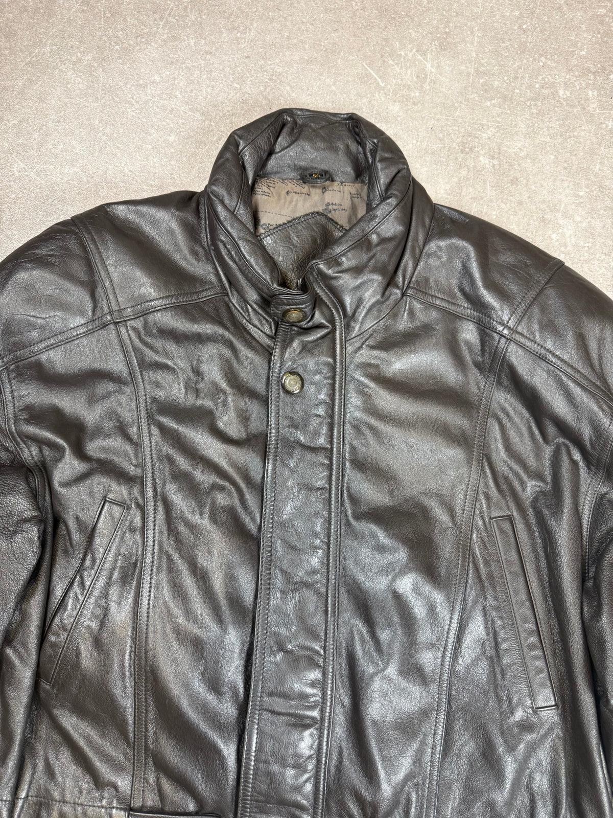 Vintage Prince Herren Ledermantel Schwarz – Echtleder Jacke Weltkarten-Futter Gr. 56