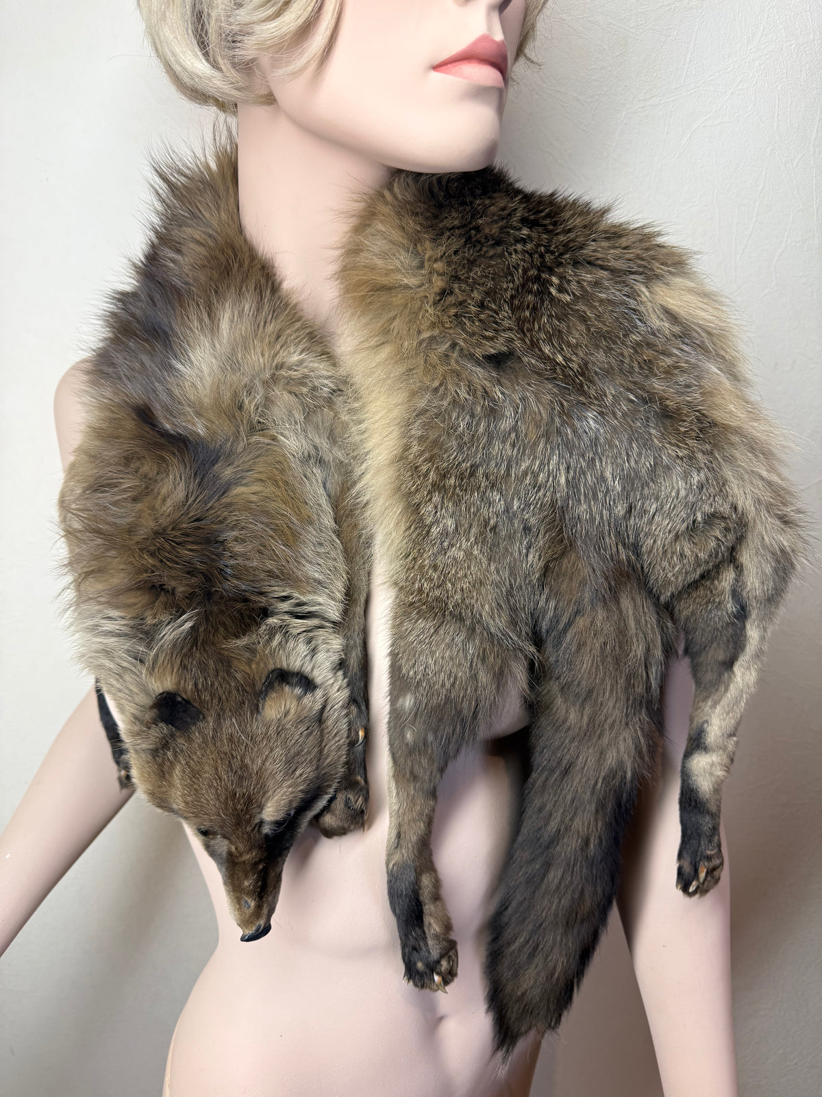 Vintage Fuchsschal Echtfell Fuchs Stola Pelzschal Mit Kopf Pfoten & Schweif Braun Real Fur Fox Scarf