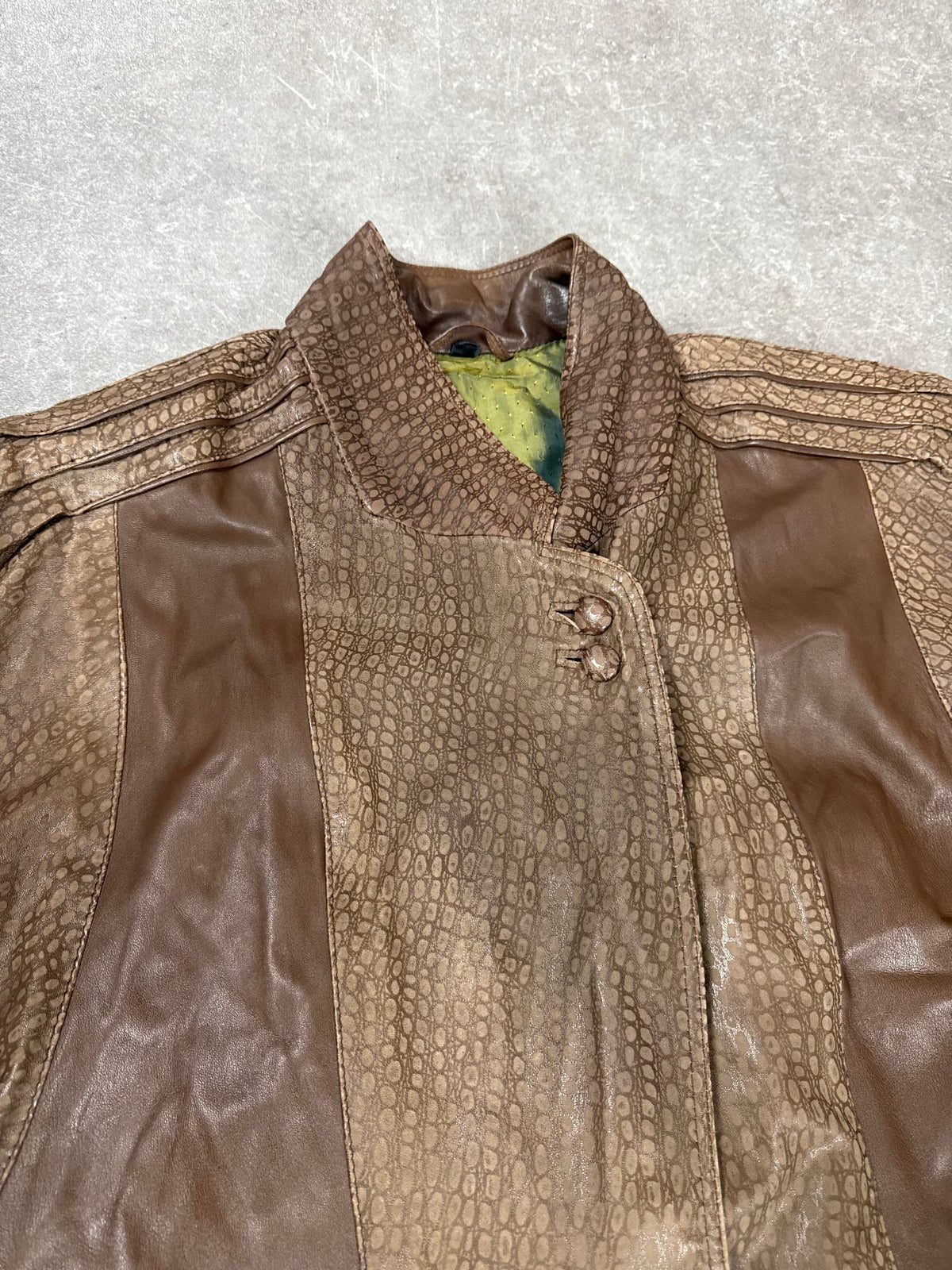 Vintage Lederjacke Damen Braun Kroko Optik Gr. M-L Oversize Echtleder 80er 90er