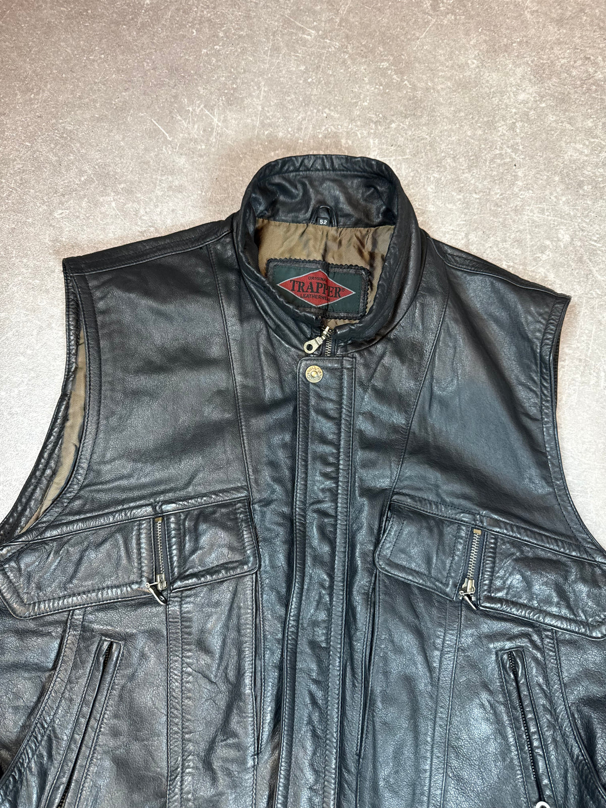 TRAPPER Vintage Herren Lederweste Schwarz Echtleder Gr. 52 Utility Biker