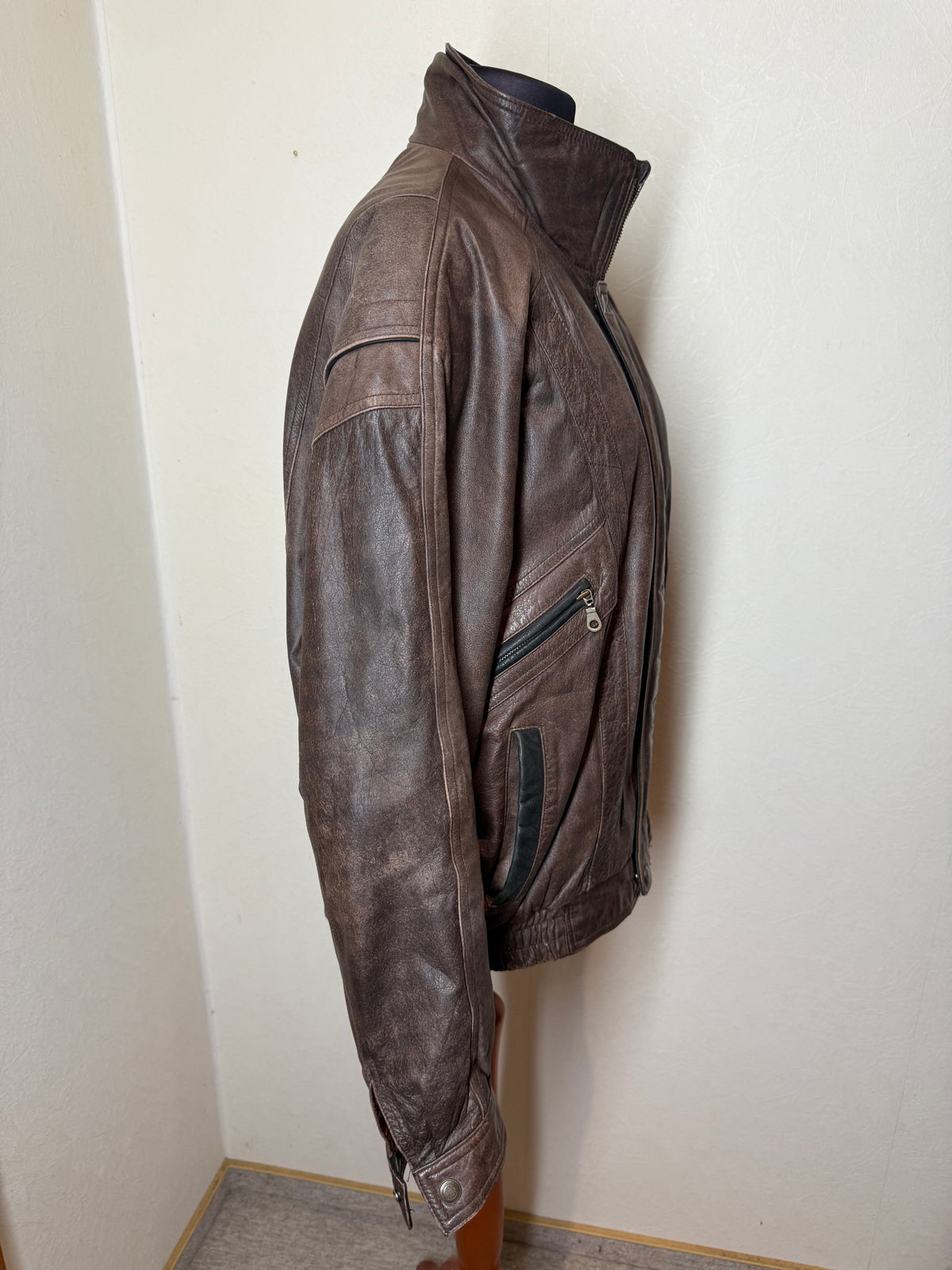 Vintage Lederjacke Herren Braun Echtleder Blouson 80er 90er Bomberjacke Gr 54 Oversize