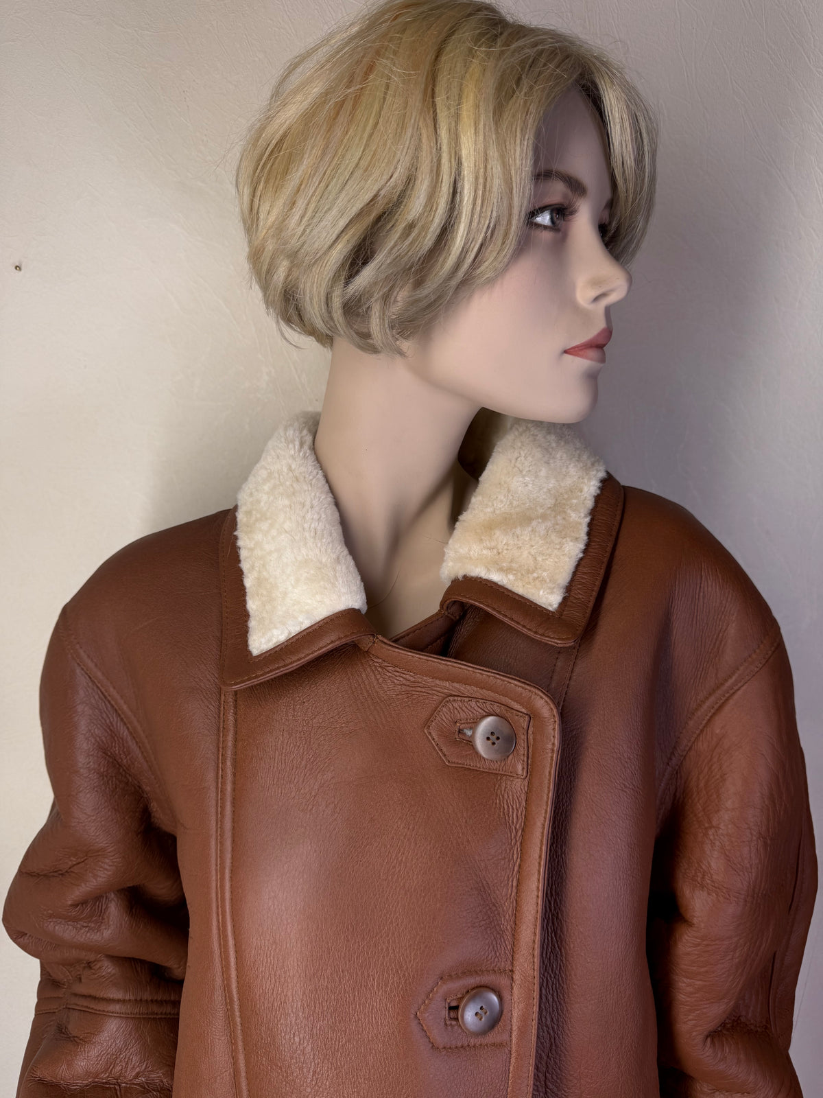 Vintage Lammfellmantel  Gr. 42 – Echtleder Braun Shearling Wintermantel
