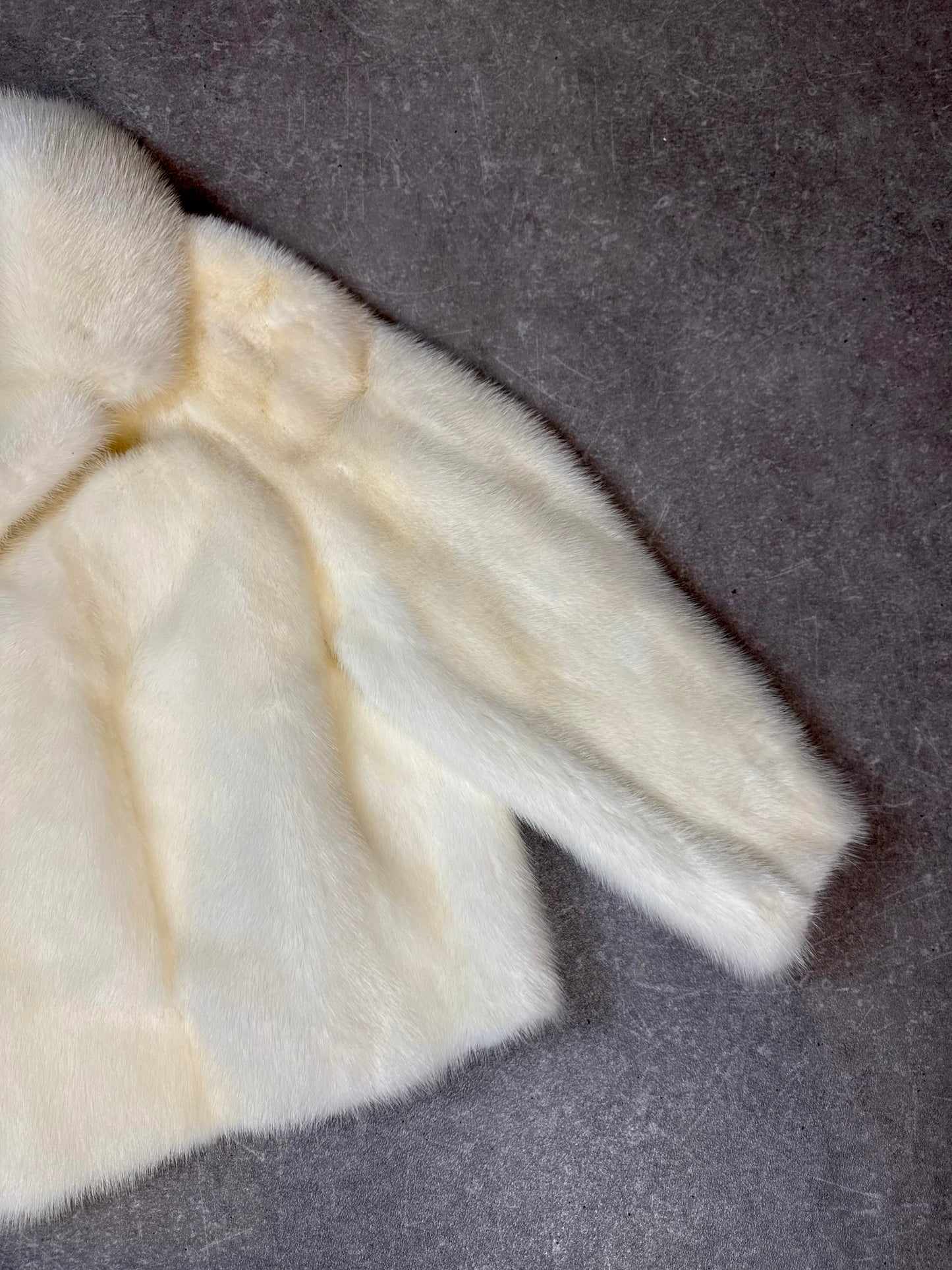 Vintage Nerzjacke Creme Weiß – Echter Nerz Pelzjacke Kurzjacke Schalkragen | Damen Größe M-L