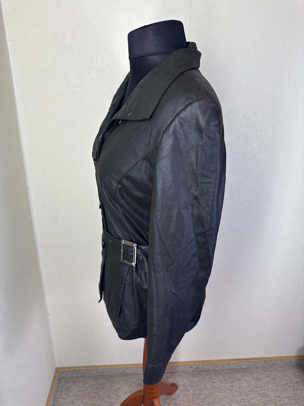 Franco di Marco Lederjacke Damen Gr. 42 Schwarz Echtleder Jacke mit Gürtel Vintage