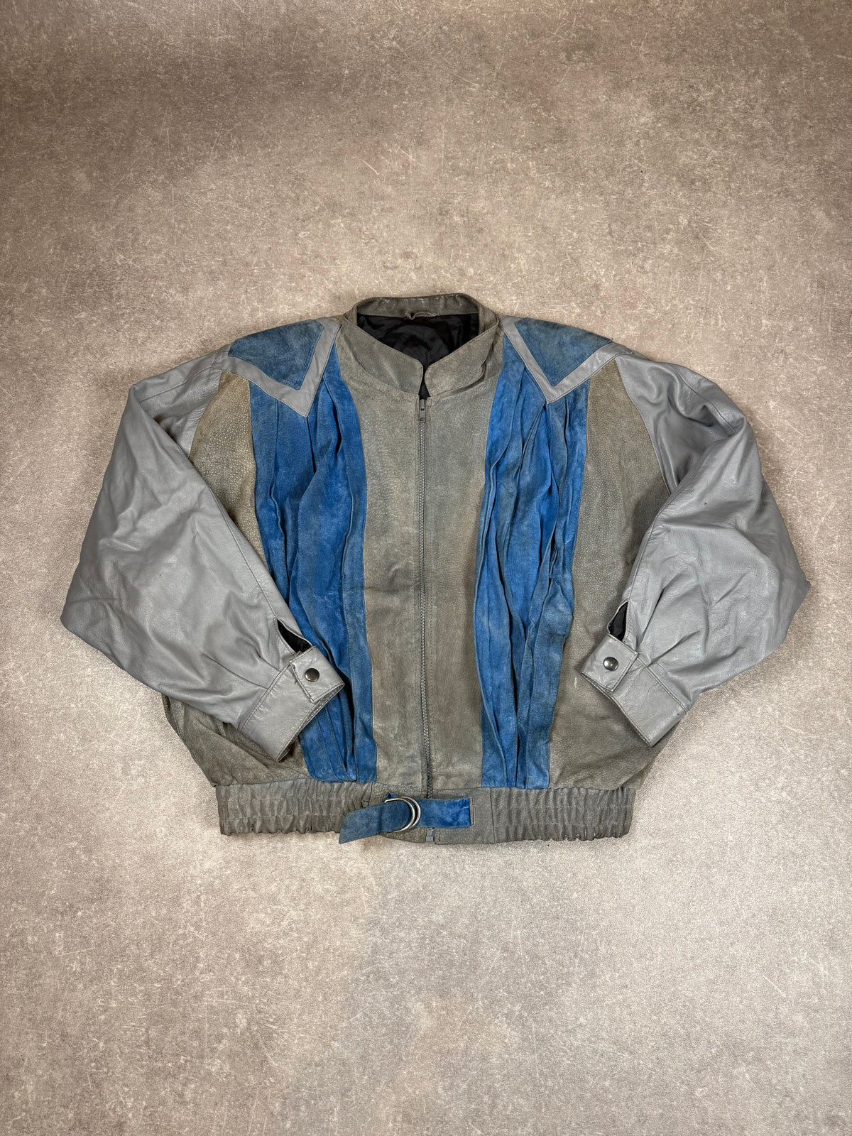 Vintage Don Giovanni Lederjacke 80er 90er Patchwork Blau Grau Retro