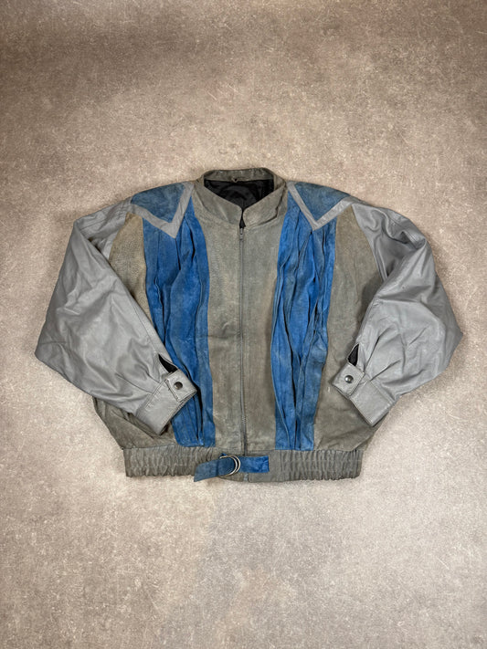 Vintage Don Giovanni Lederjacke 80er 90er Patchwork Blau Grau Retro