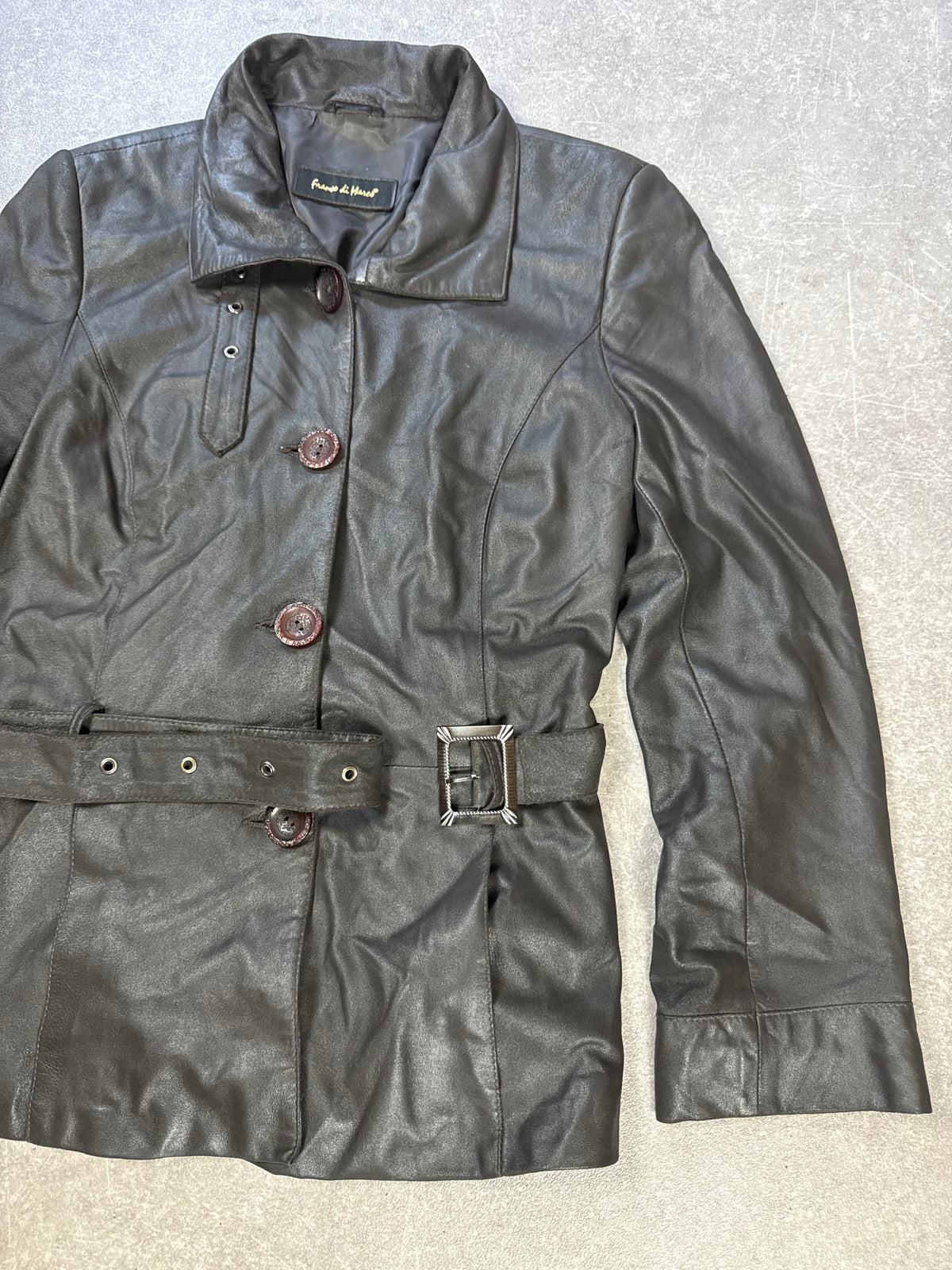 Franco di Marco Lederjacke Damen Gr. 42 Schwarz Echtleder Jacke mit Gürtel Vintage