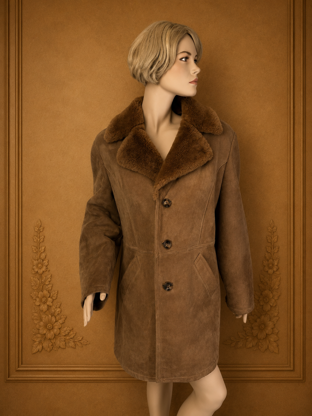 Vintage Lammfellmantel Damen Braun – Echtleder Shearling Fellmantel
