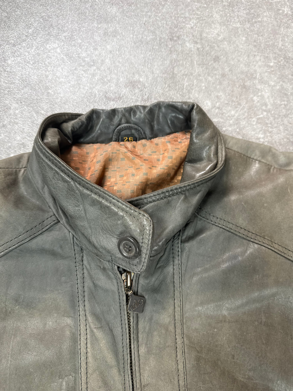 Vintage Italo Lederjacke Herren M Olivgrau Echtleder Blouson Bomberjacke