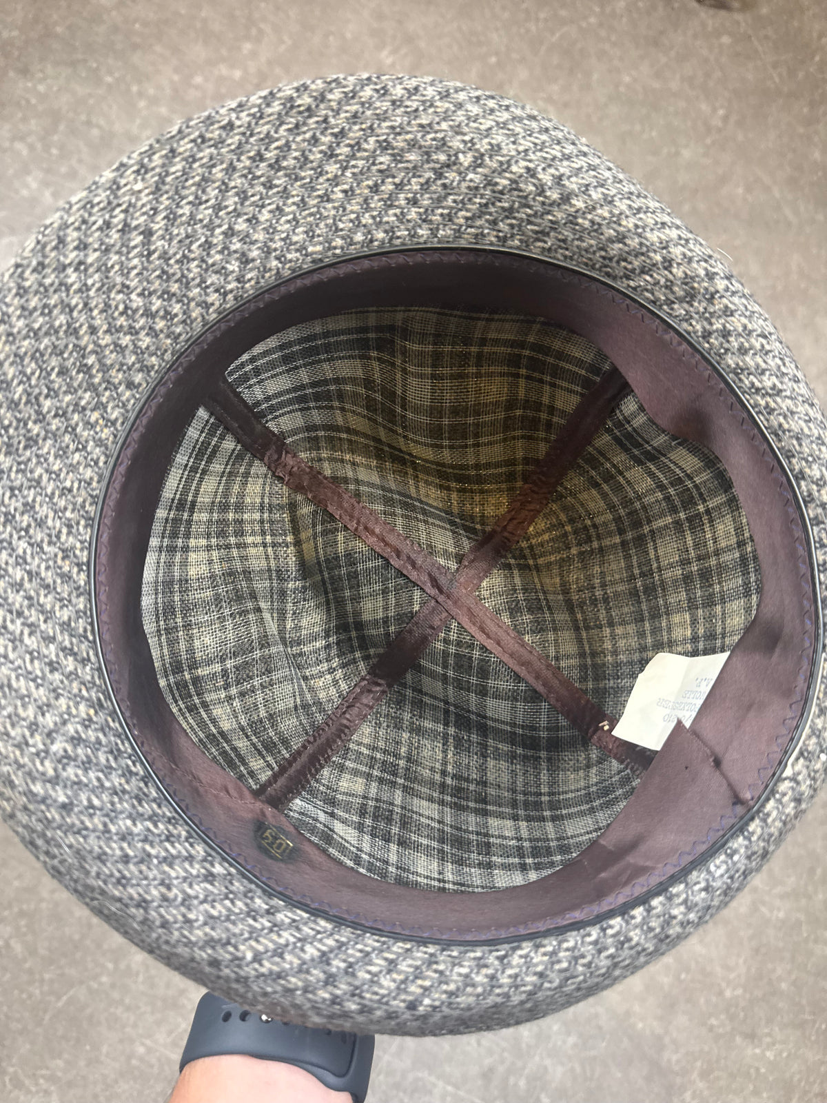Vintage Fedora Hut Wolle Hahnentritt Grau Schwarz – Klassischer Trilby