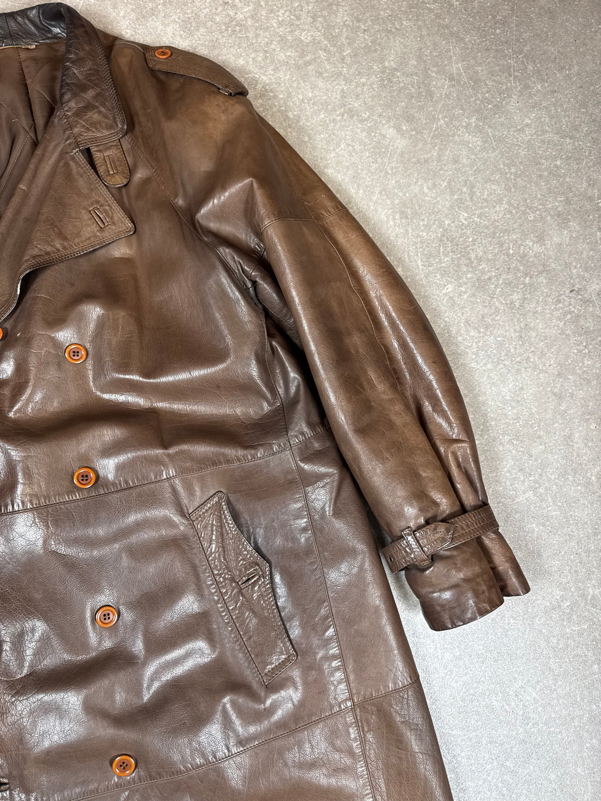 Vintage 70er/80er Ledermantel Herren Braun Echtleder Trenchcoat Lang