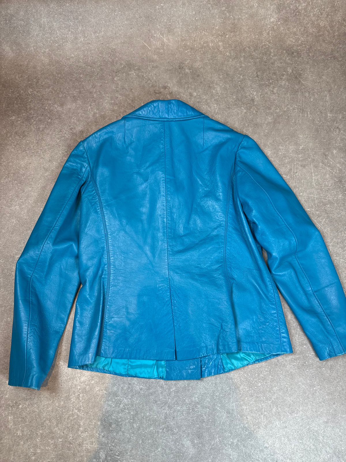 Vintage Lederjacke Damen Blau Türkis Echtleder 70er 80er Blazer Jacke S M