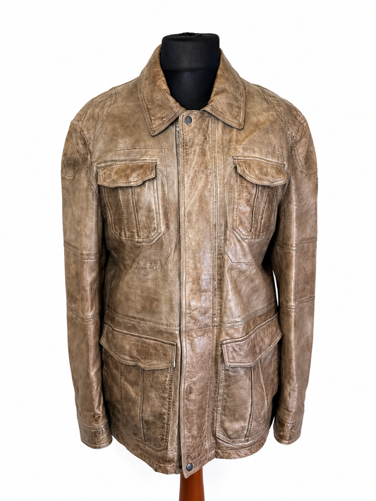 LLOYD Lederjacke Herren Braun Gr. 50 Vintage Field Jacket Echtleder Übergangsjacke