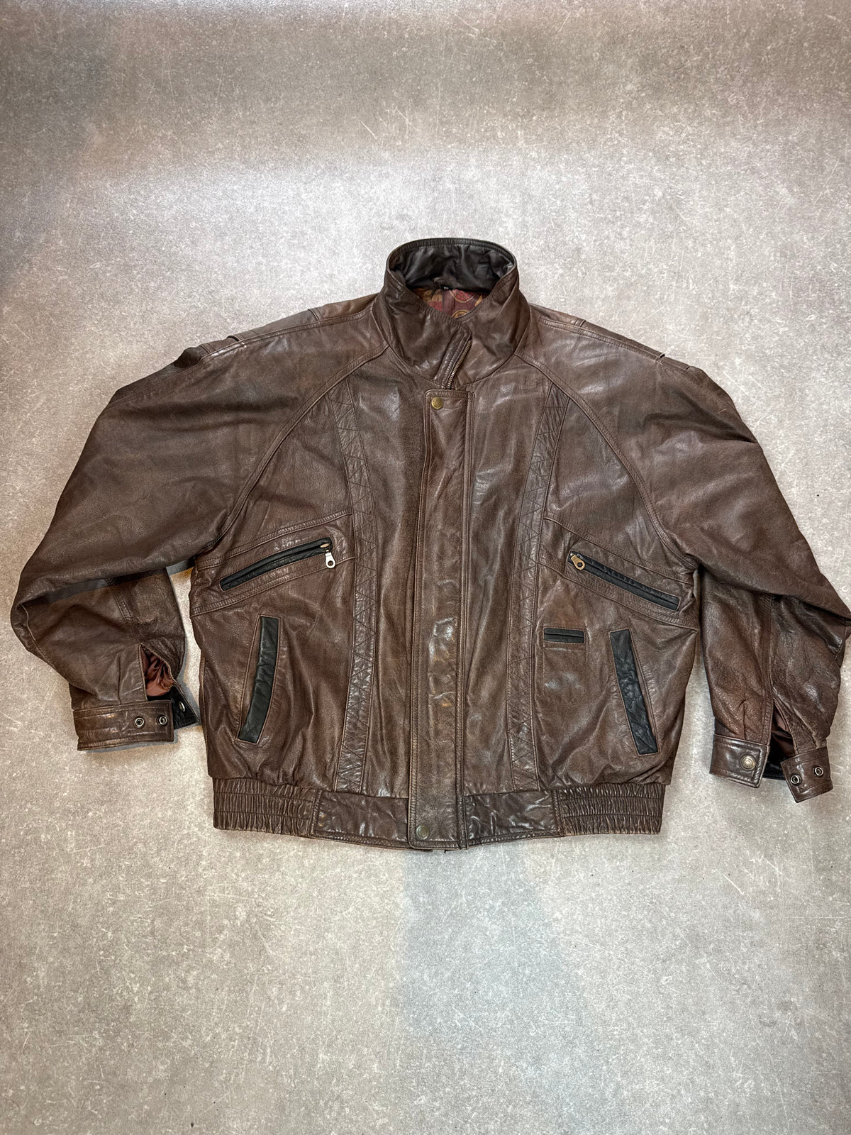Vintage Lederjacke Herren Braun Echtleder Blouson 80er 90er Bomberjacke Gr 54 Oversize