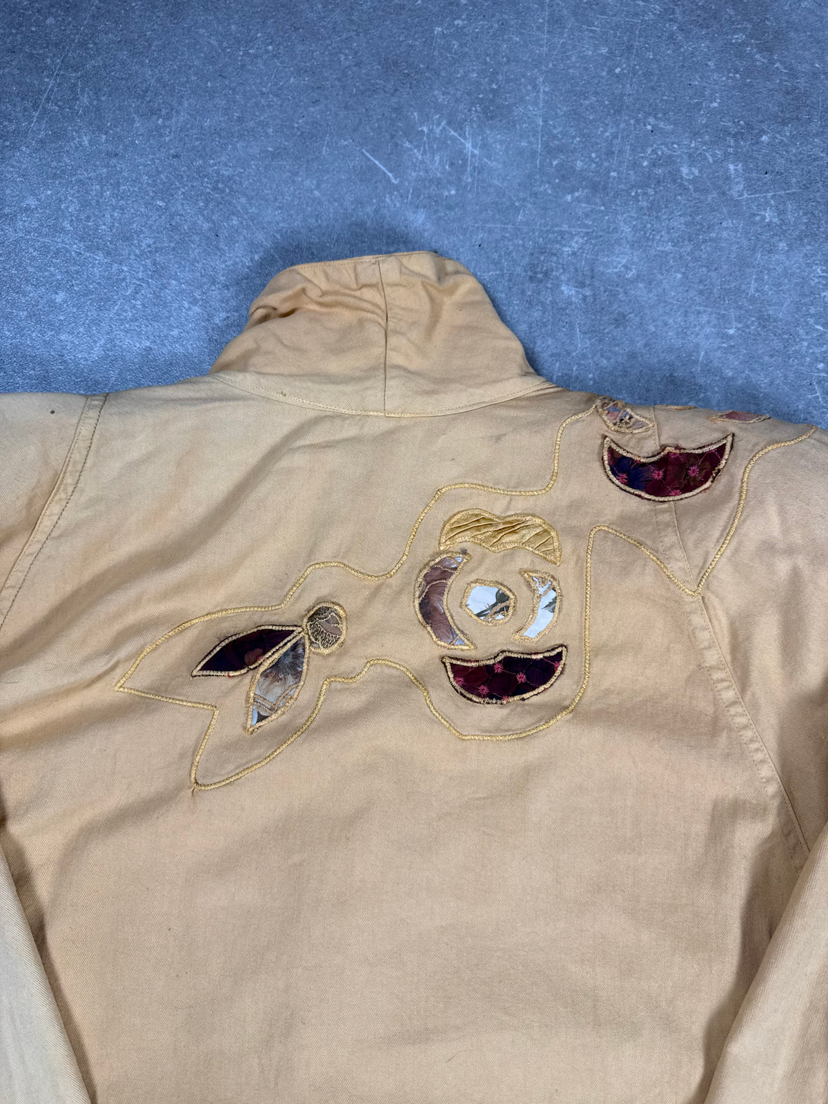 Vintage MARILU Italy Art Jacket Beige Floral Patchwork Embroidery 80s 90s