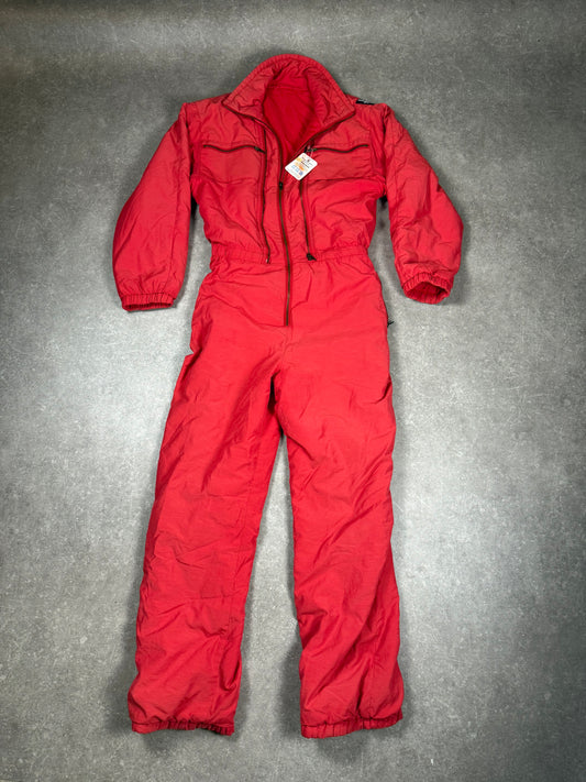 Vintage 80er 90er Ski Overall Rot Einteiler Skianzug Retro Snow Suit