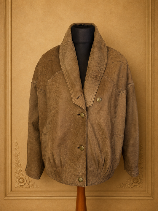Vintage Damen Lederjacke Gr. 44 Braun Echtleder Schalkragen 80er 90er