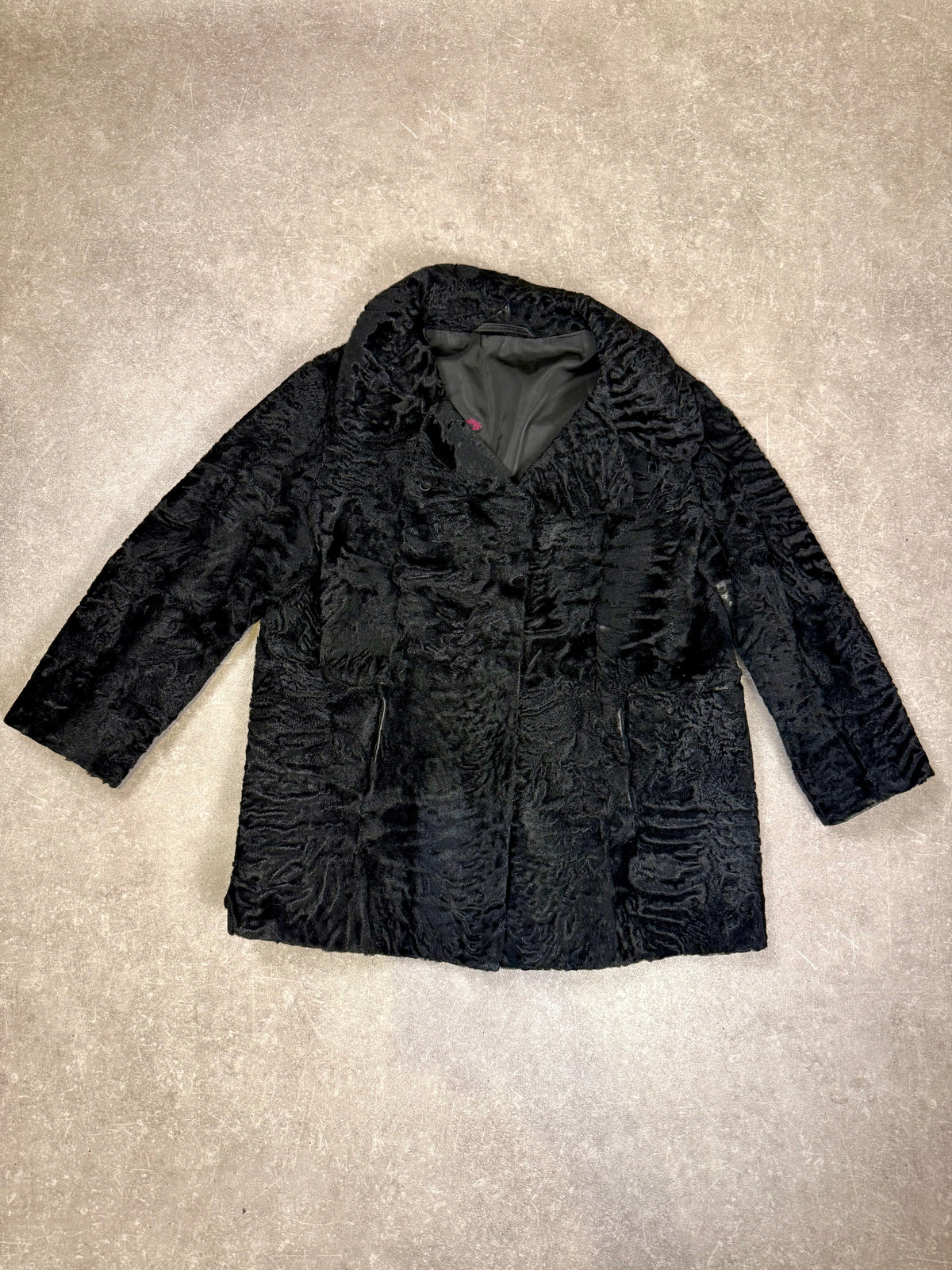 Vintage Persianer Pelzmantel Karakul Lammfell Schwarz Damen Echtpelz Gr. M-L