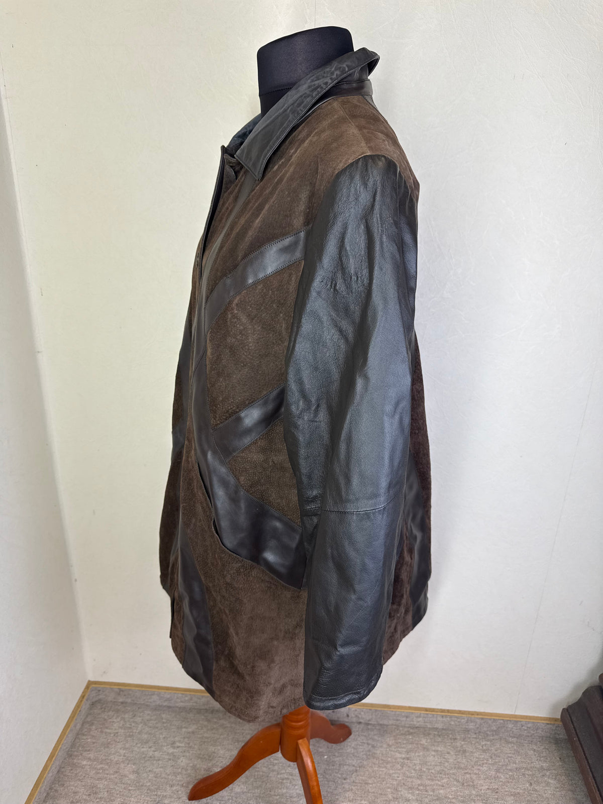 Centigrade Vintage Lederjacke Braun Schwarz Patchwork Echtleder Mantel 44
