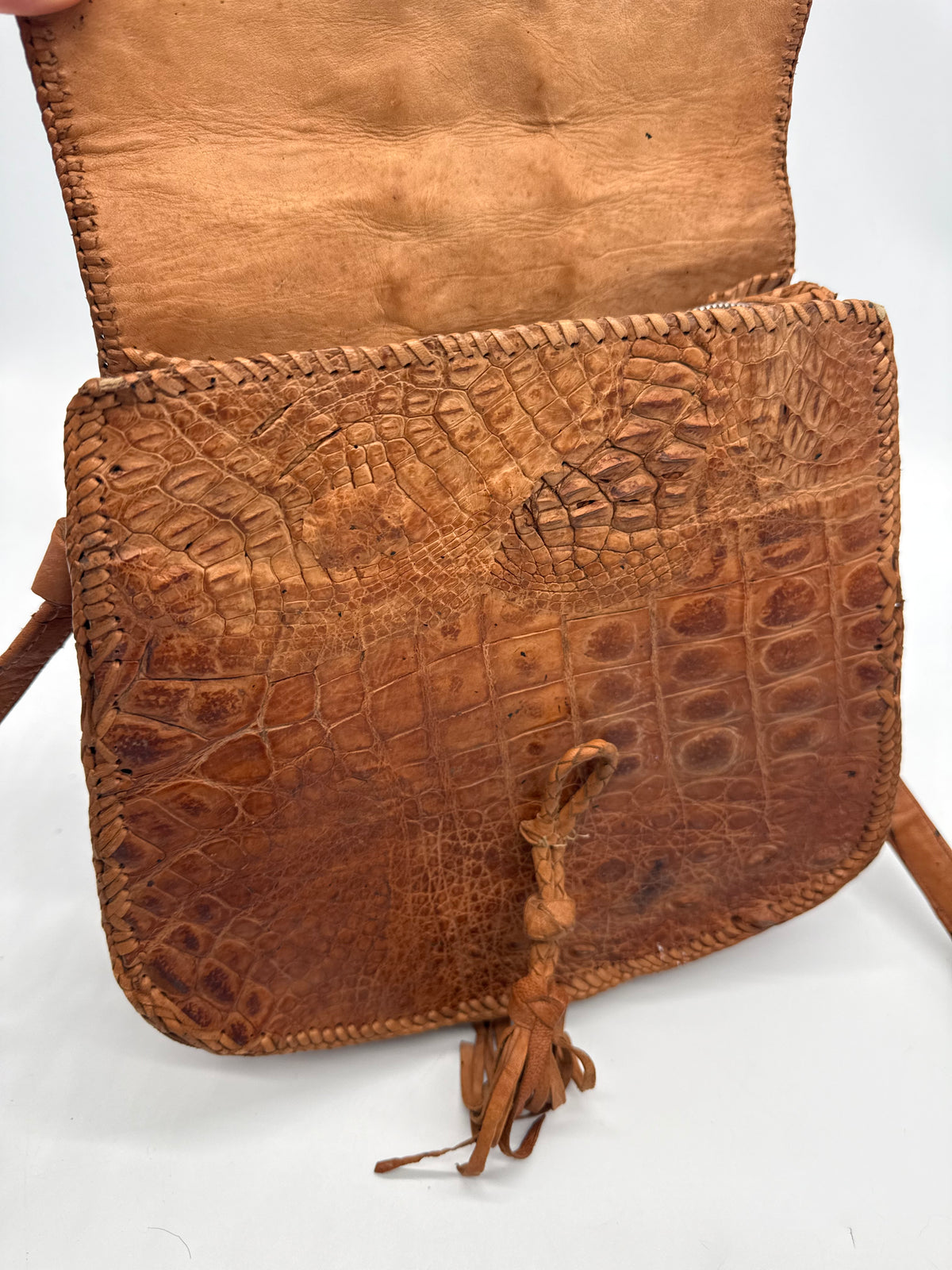 Vintage Krokodilleder Schultertasche Braun – Handgefertigte Exotic Leather Bag