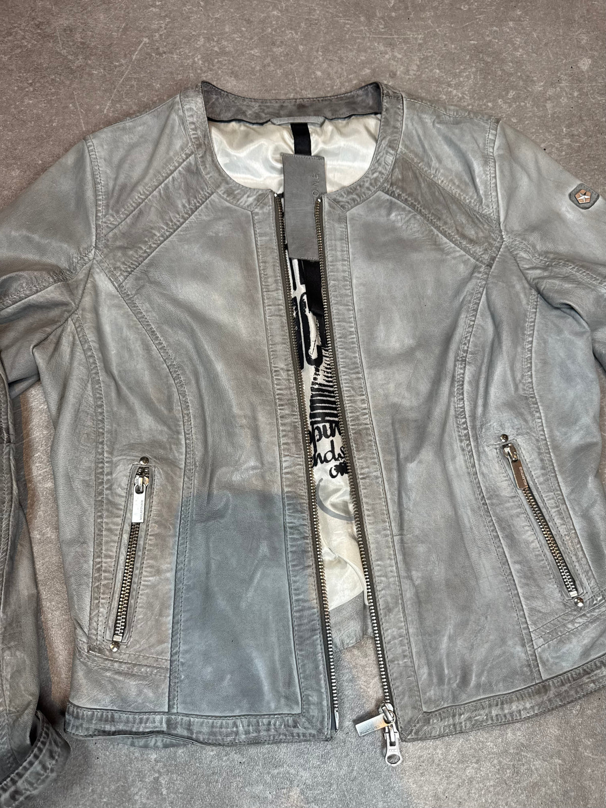 Milestone Leonora Lederjacke Grau Damen Echtleder Ziegennappa Biker Jacke Gr. 38