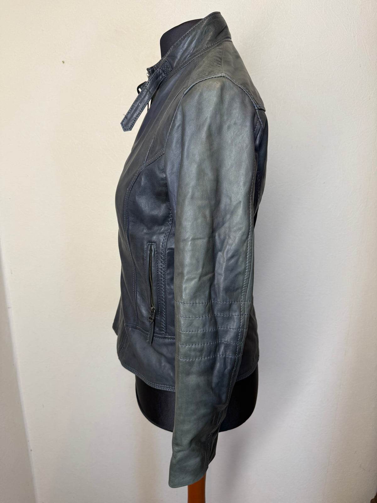 Oakwood Lederjacke S-M Grau Echtleder Biker Jacke Übergangsjacke