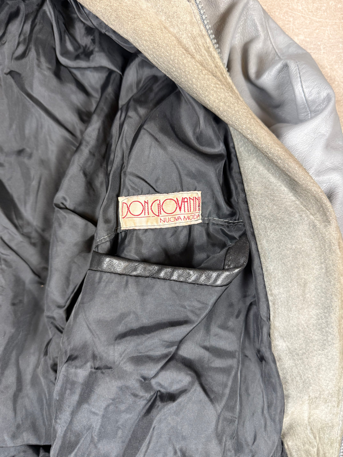 Vintage Don Giovanni Lederjacke 80er 90er Patchwork Blau Grau Retro