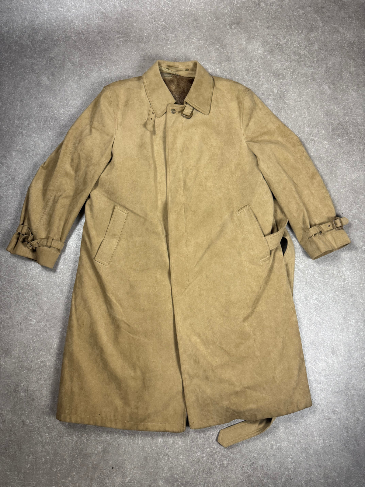 LODENFREY Vintage Herren Ledermantel mit Echtfellfutter Beige