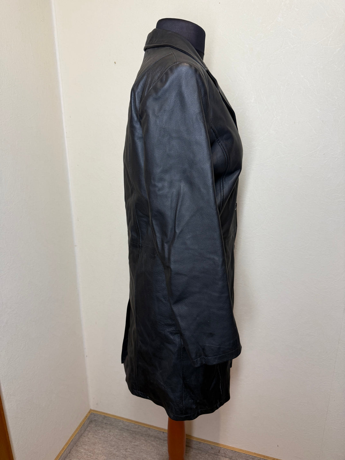 Damen Lederblazer Echtleder Schwarz Mantel Jacke Vintage 90er Gr 40 42