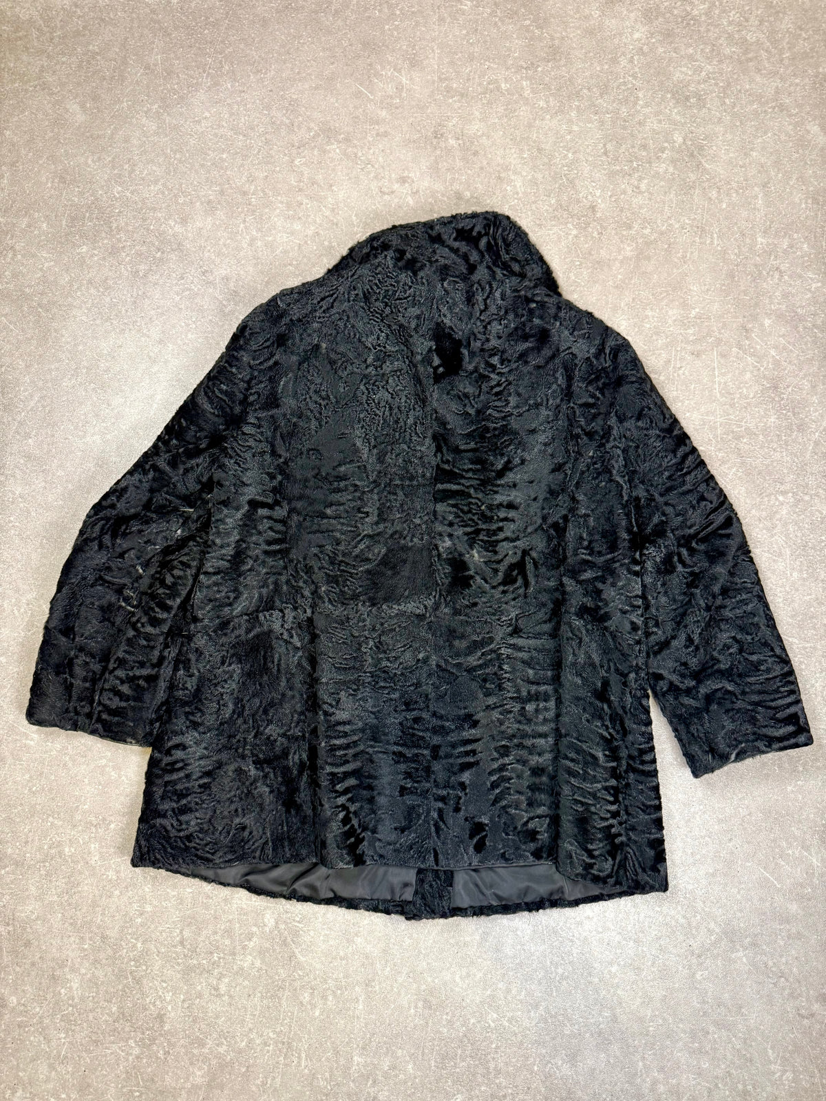 Vintage Persianer Pelzmantel Karakul Lammfell Schwarz Damen Echtpelz Gr. M-L