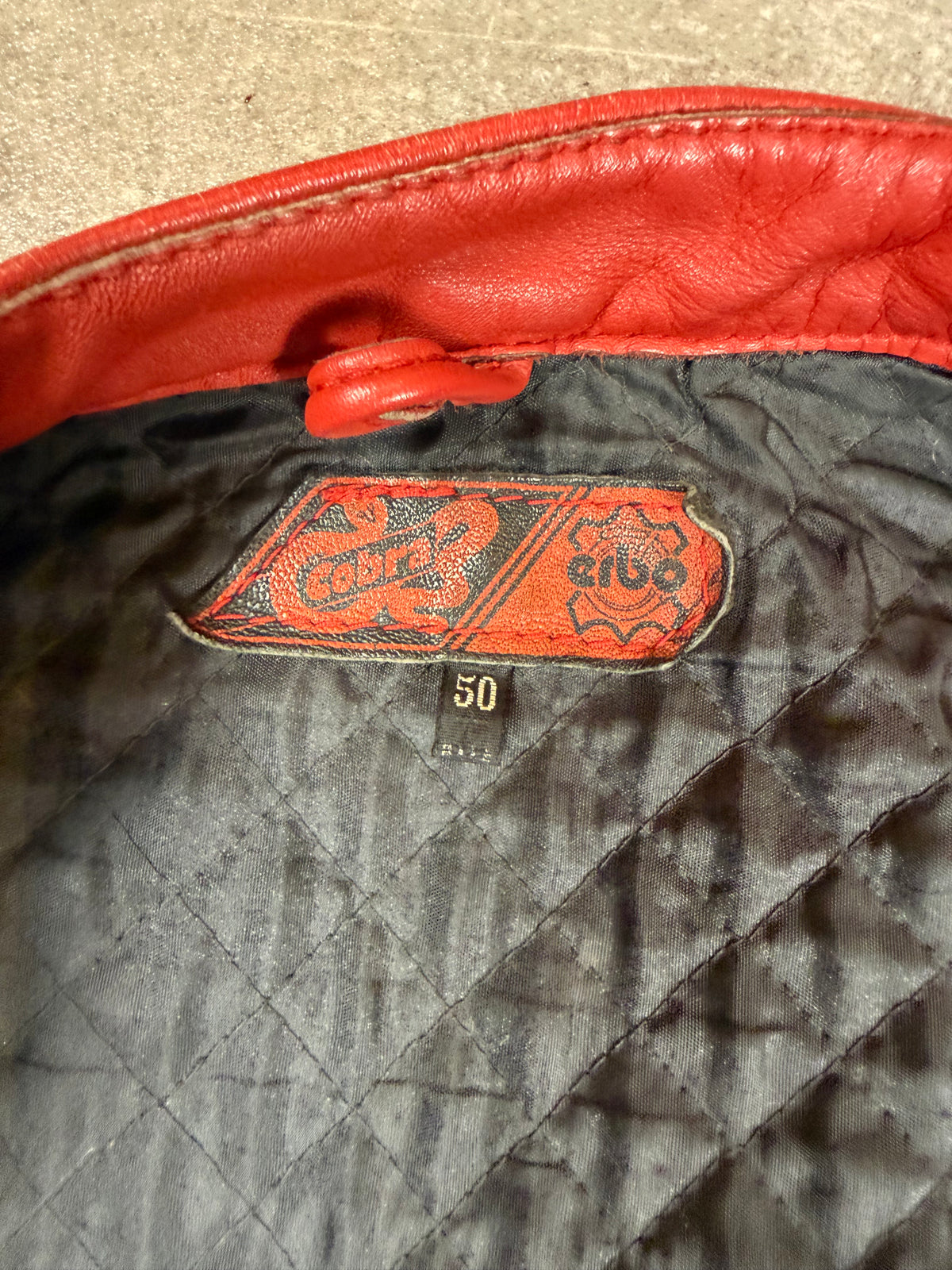 Vintage Cobra Lederjacke Gr. 50 Rot Schwarz Echtleder Biker Motorradjacke