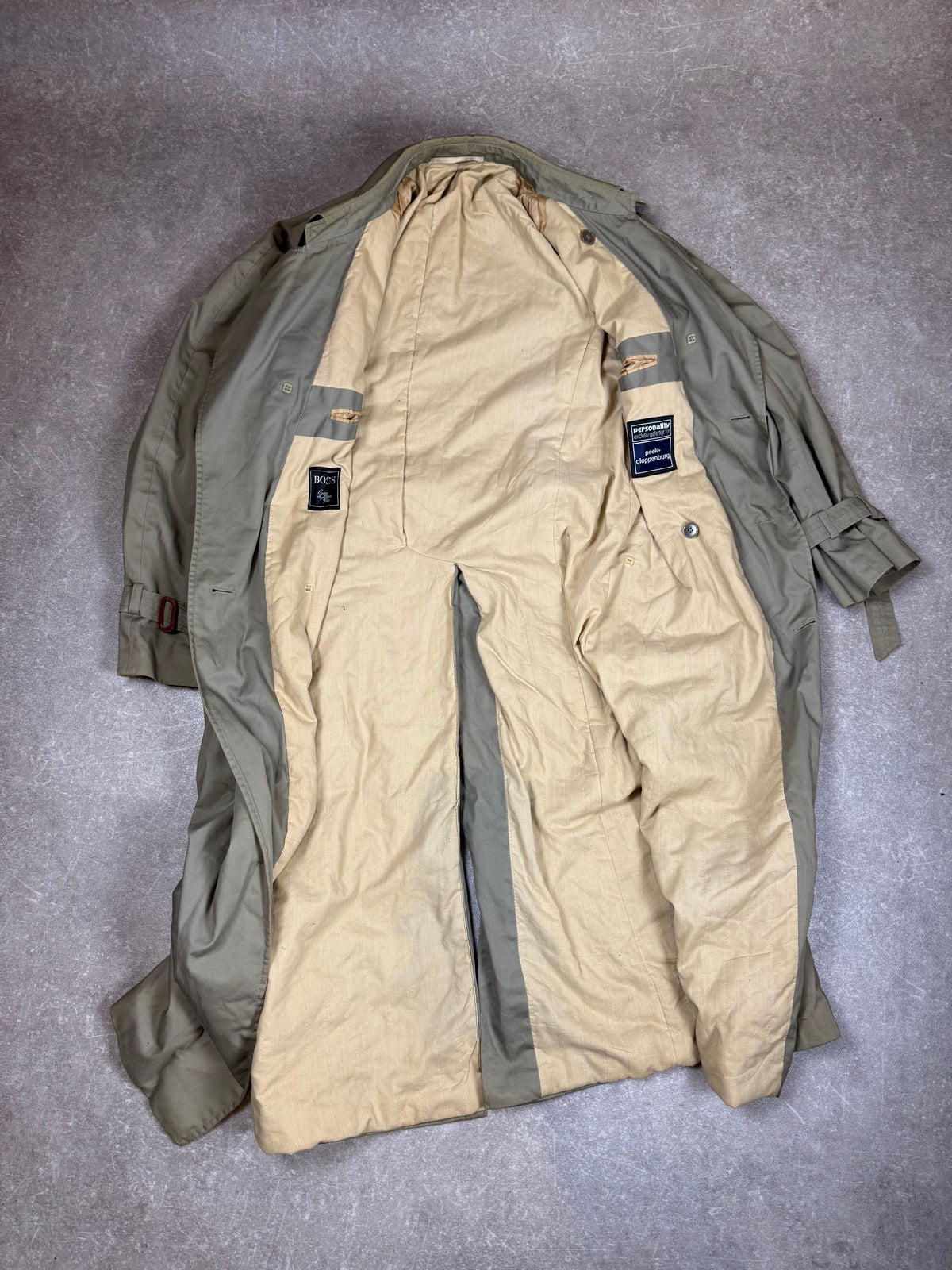 Vintage Hugo Boss Trenchcoat Herren – 80er/90er Jahre Khaki Mantel P&C