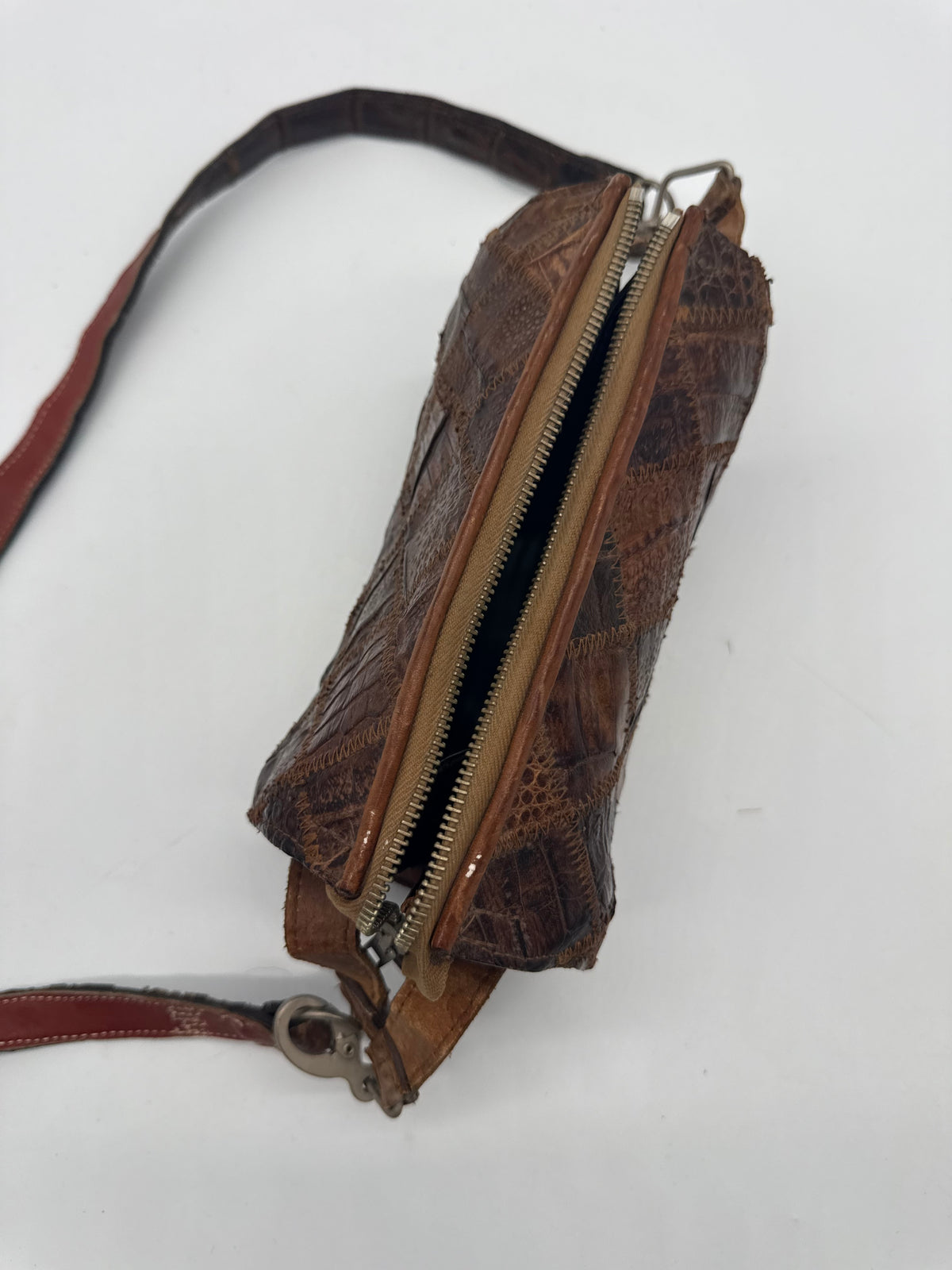 Vintage Reptilleder Patchwork Schultertasche Braun – Handtasche Exotic Leather