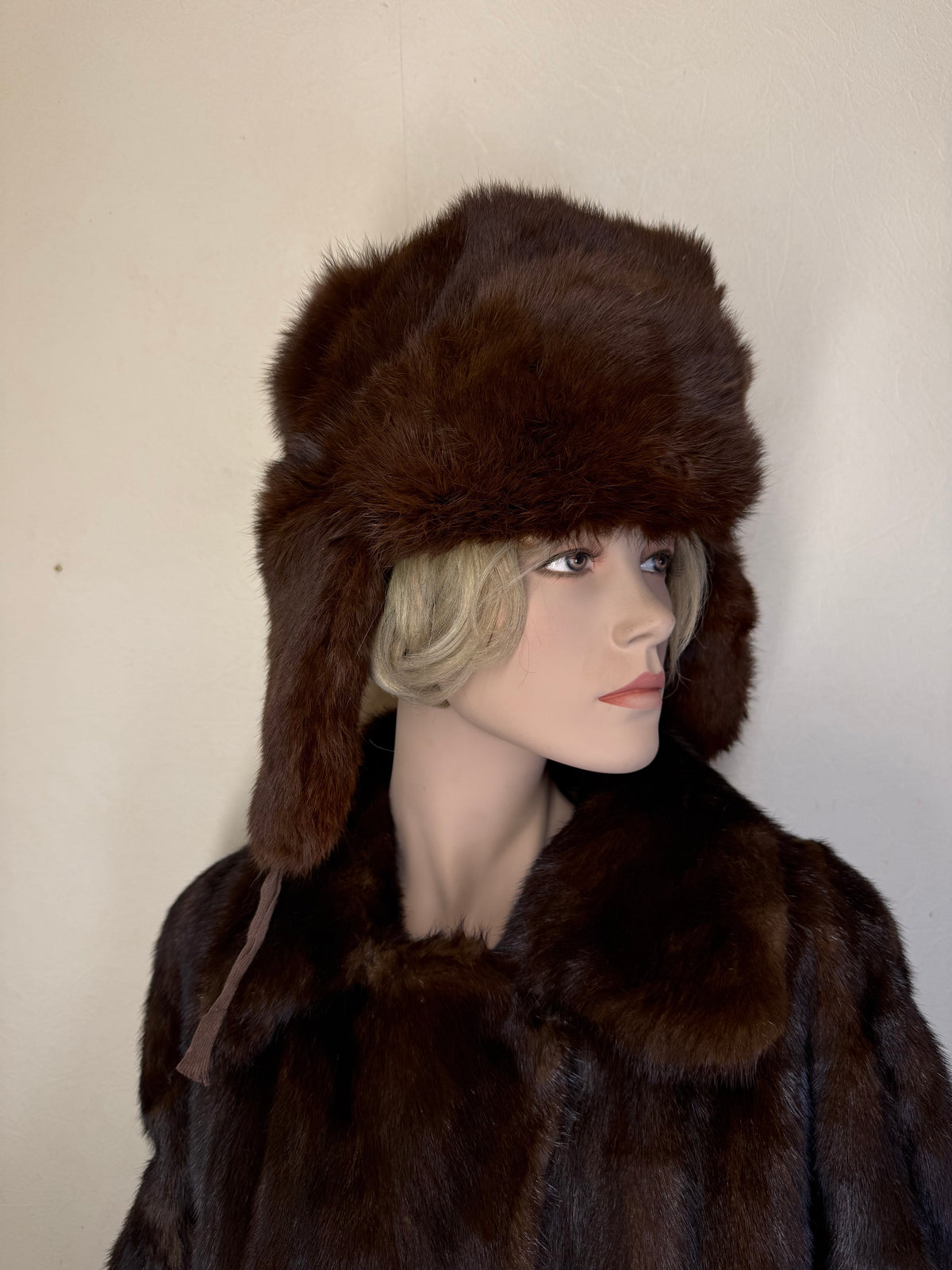 Vintage Nerz Pelzmütze Ushanka Braun Echtpelz Wintermütze Damen Herren