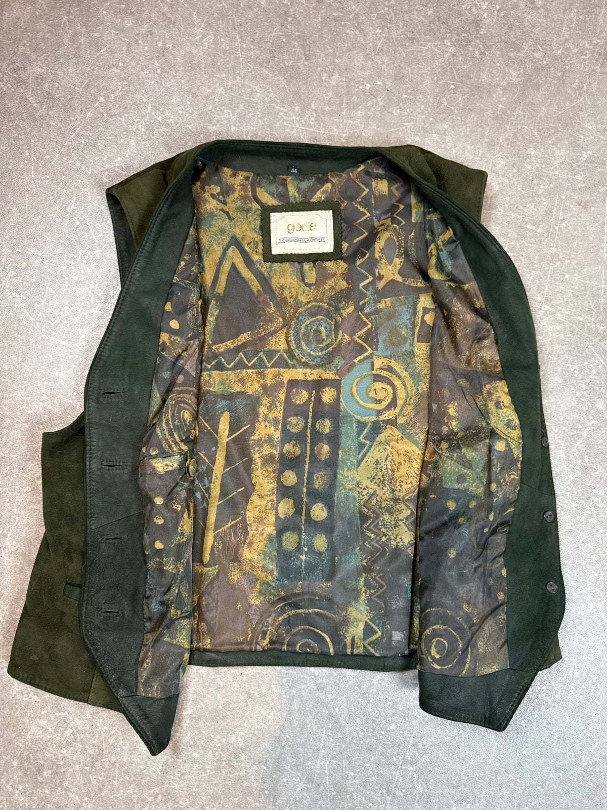 Vintage Lederweste Gede Gr. 44 Grün Veloursleder Trachtenstil