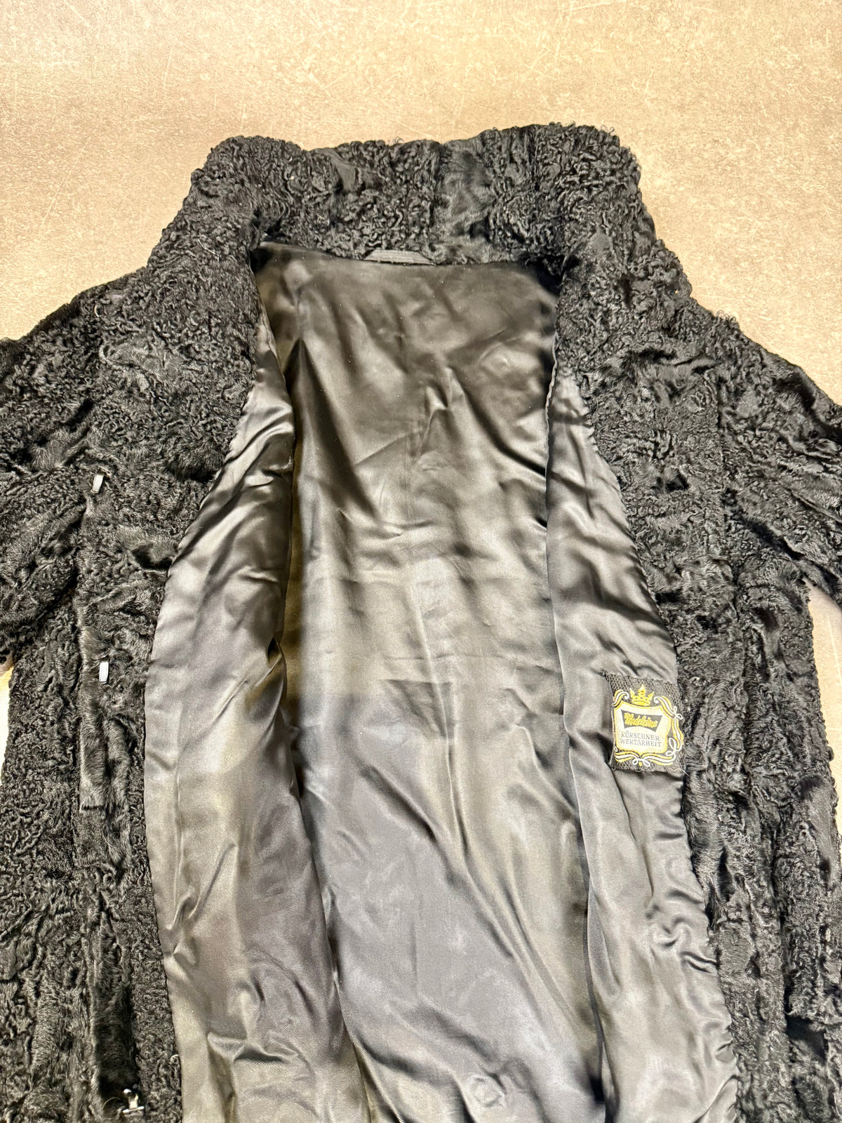 Vintage Persianer Pelzmantel Schwarz Karakul Lammfell Damen Echtpelz Gr. M/L