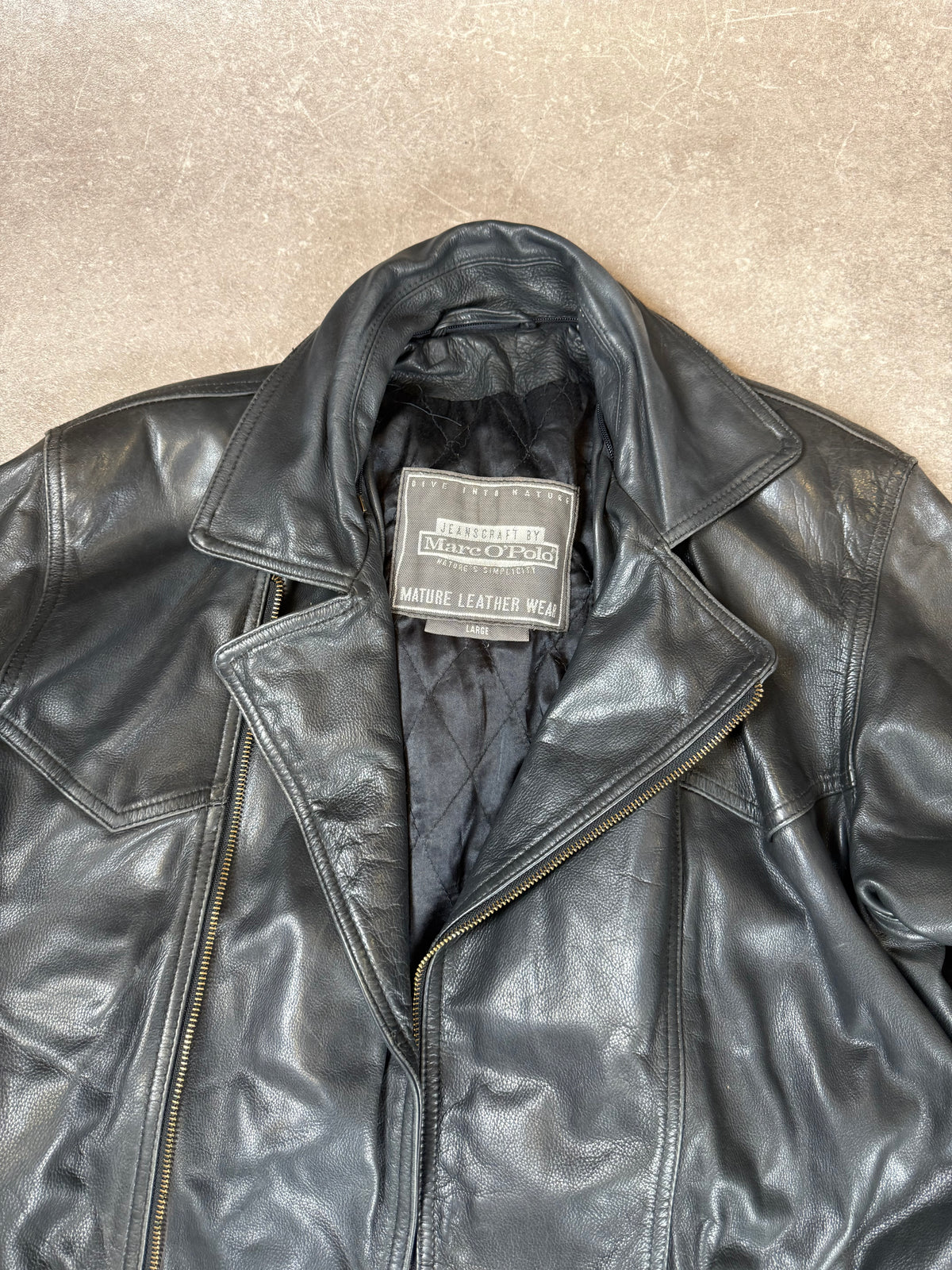 Vintage Marc O’Polo Lederjacke Gr. L Schwarz – Echtleder Bikerjacke mit Gürtel