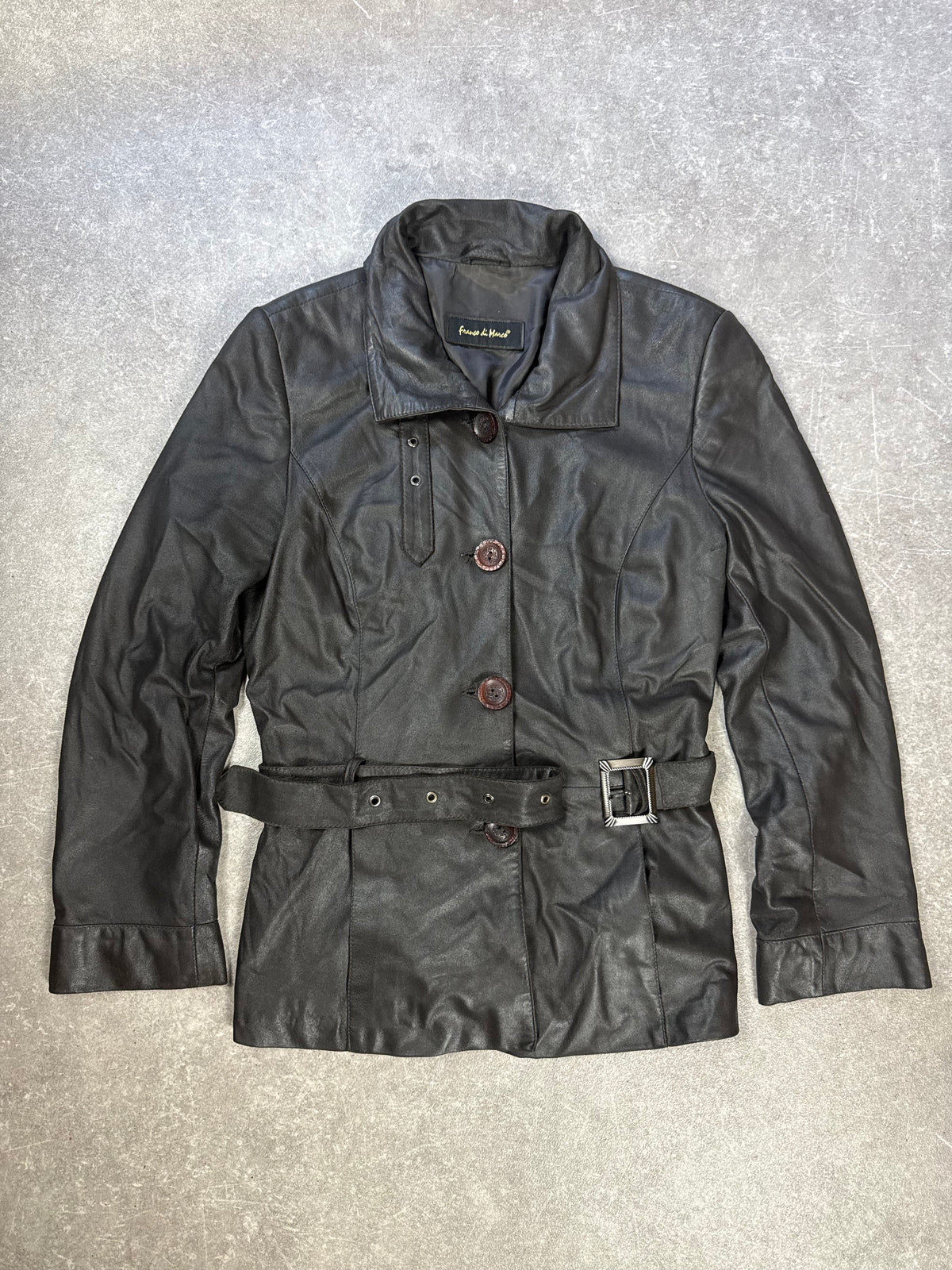 Franco di Marco Lederjacke Damen Gr. 42 Schwarz Echtleder Jacke mit Gürtel Vintage