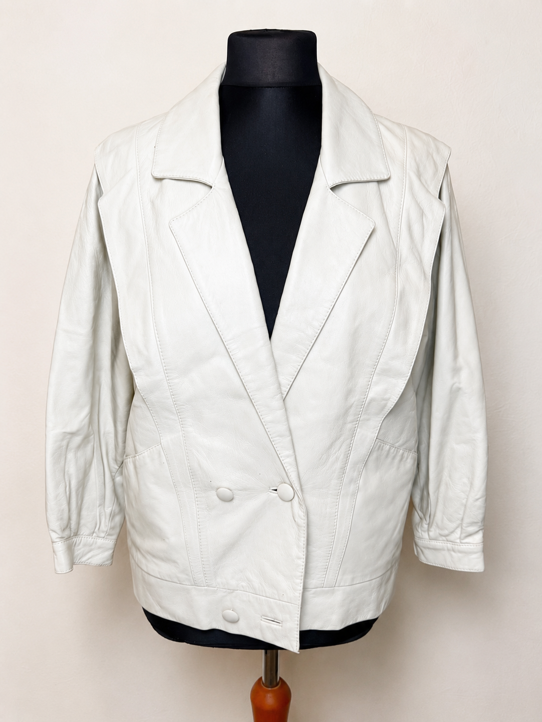 Vintage Lederblazer Damen Creme Weiß Echtleder Oversized 80s 90s Jacke M