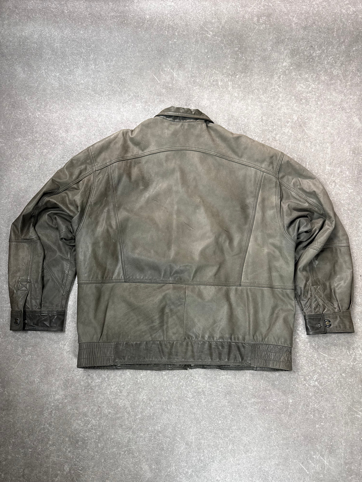 Vintage Italo Lederjacke Herren M Olivgrau Echtleder Blouson Bomberjacke