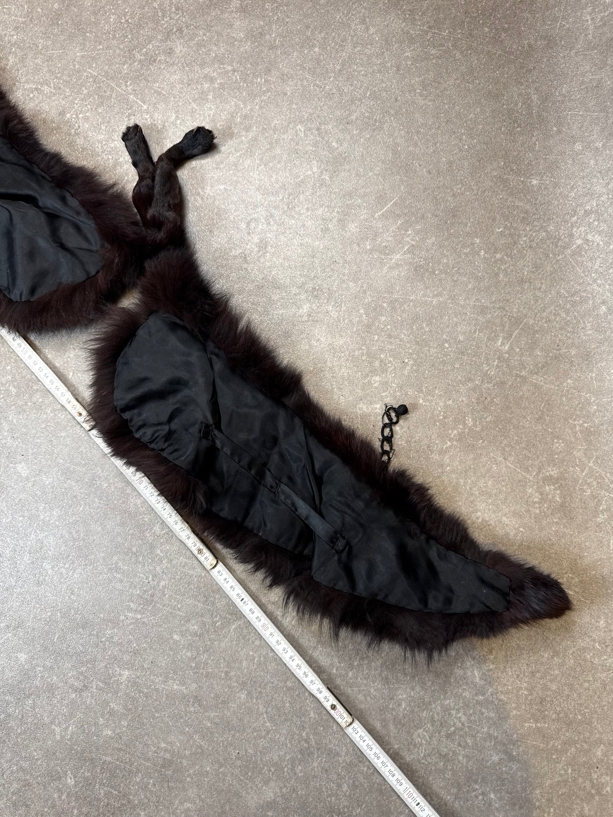 Vintage Silberfuchs Pelzstola Schwarz Echtfell Fuchs Fox Fur mit Pfoten ca. 110 cm