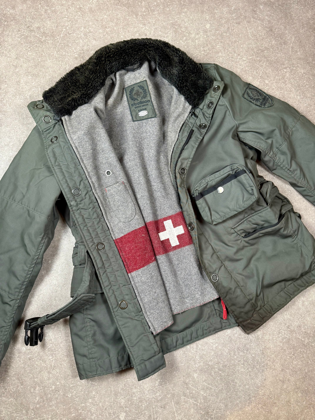 Vintage Strellson Swiss Cross Parka Herren Oliv Military Field Jacket