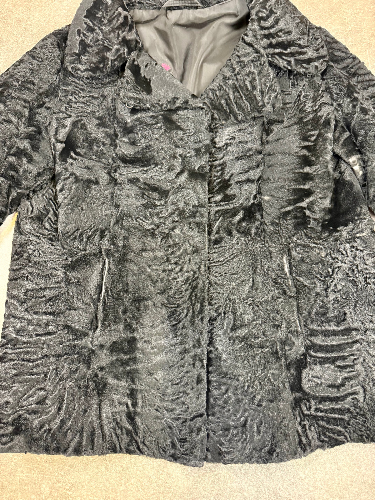 Vintage Persianer Pelzmantel Karakul Lammfell Schwarz Damen Echtpelz Gr. M-L