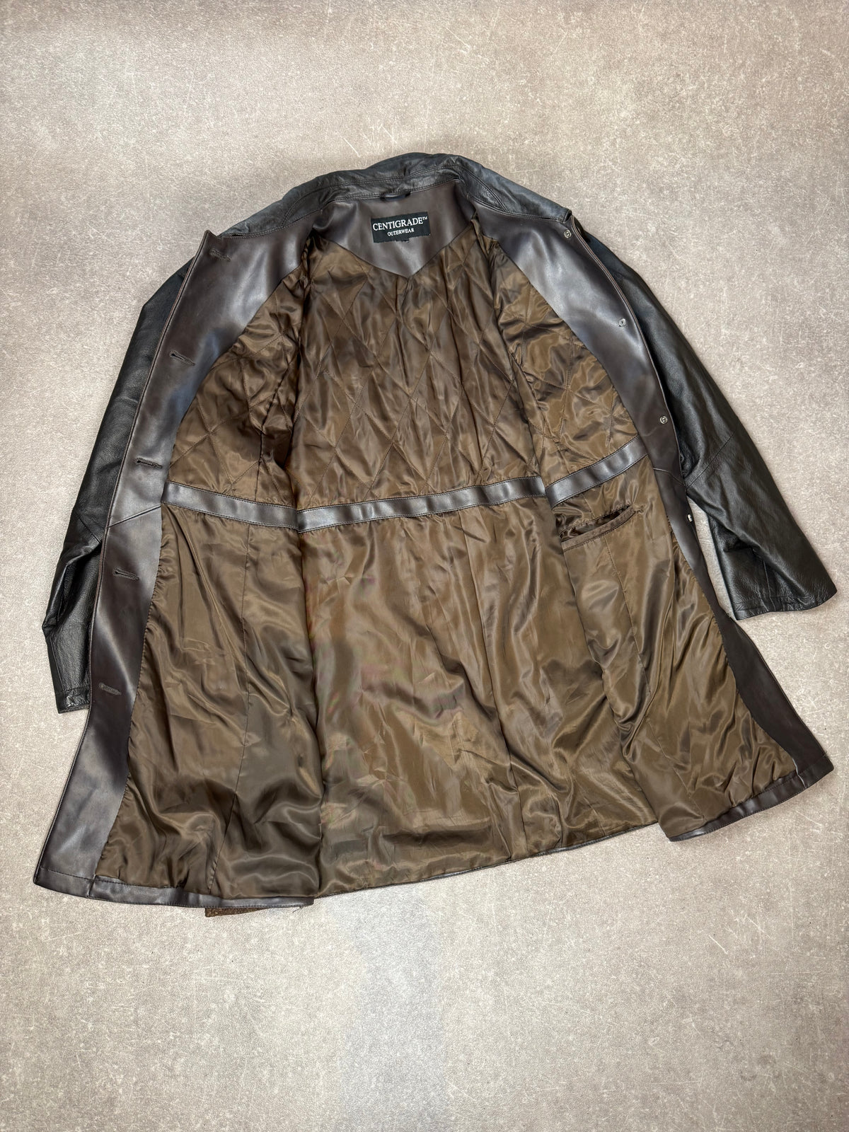 Centigrade Vintage Lederjacke Braun Schwarz Patchwork Echtleder Mantel 44