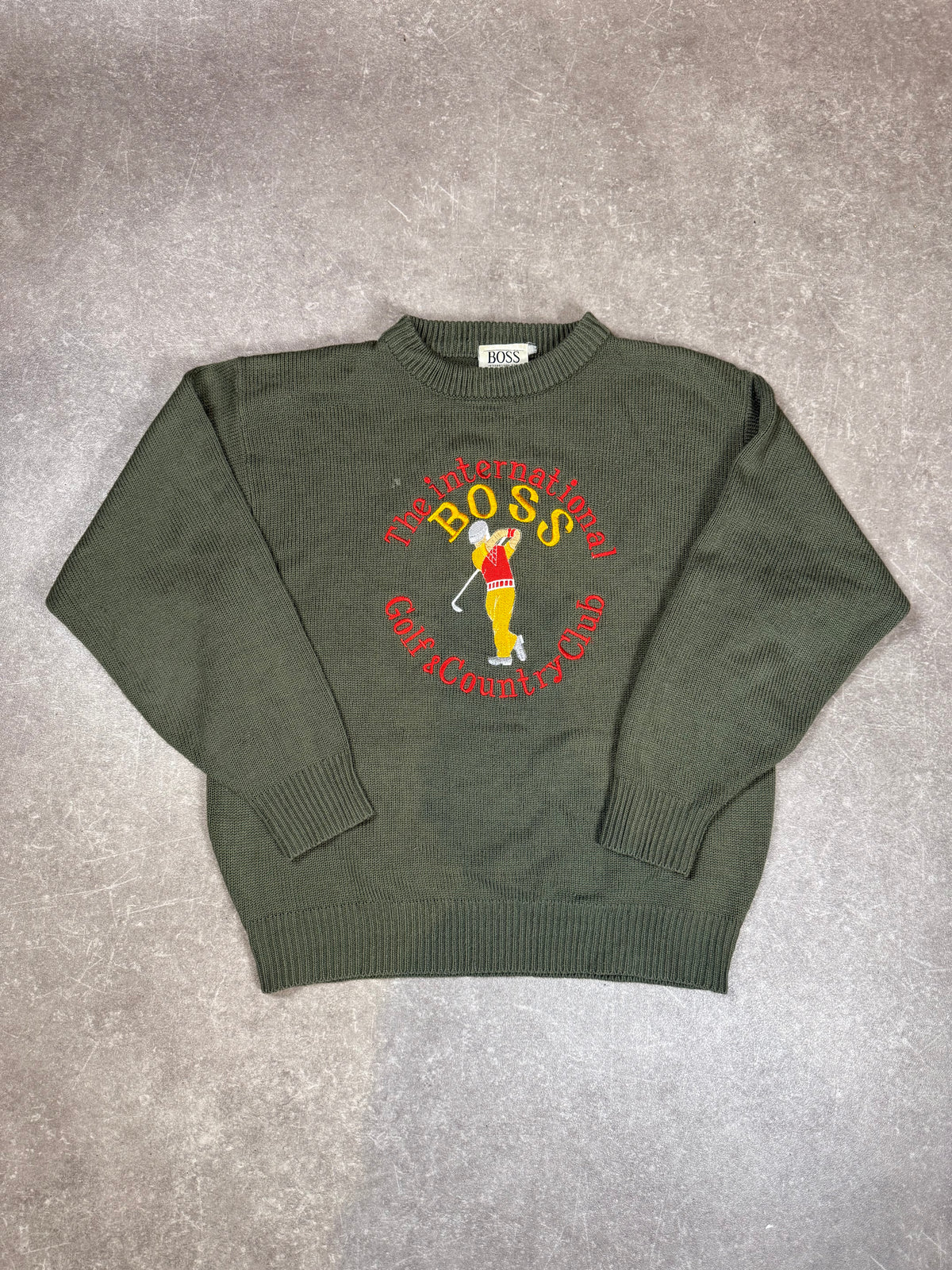 Vintage BOSS International Sports Golf Strickpullover Herren Grün 90s