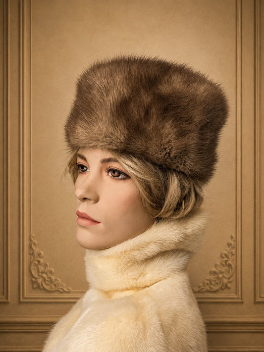 Vintage Nerz Pelzmütze Echtpelz Braun Russische Wintermütze Damen Luxury Fur Hat