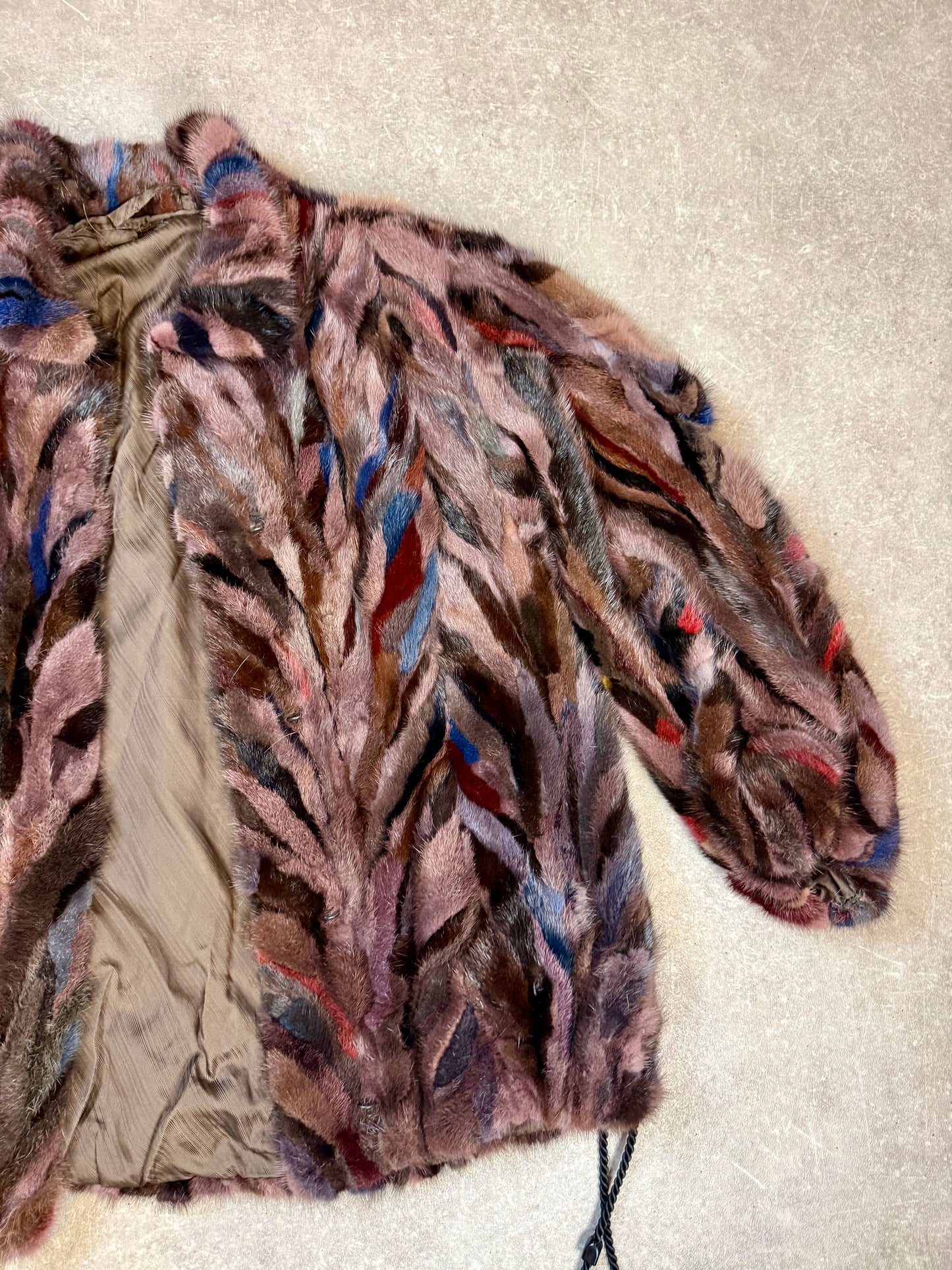 Vintage Nerzjacke Intarsia Patchwork Echtpelz Pelzhaus Syke Braun Bunt Damen XL