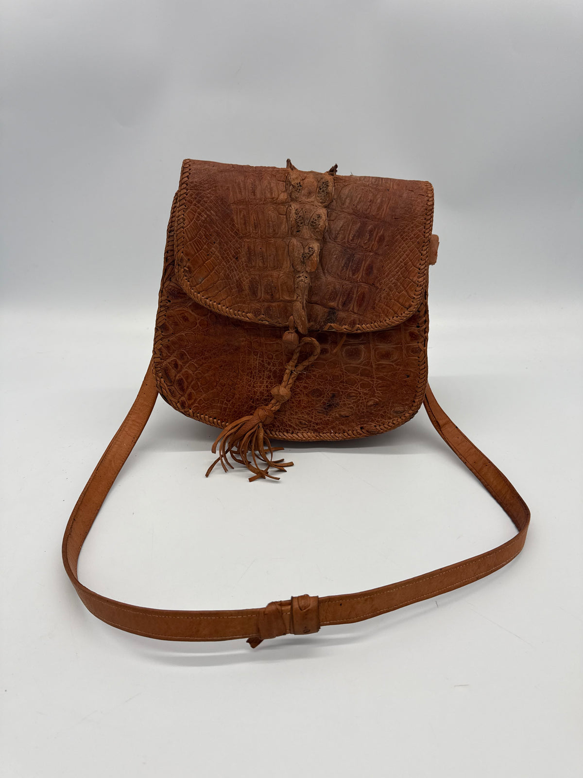Vintage Krokodilleder Schultertasche Braun – Handgefertigte Exotic Leather Bag