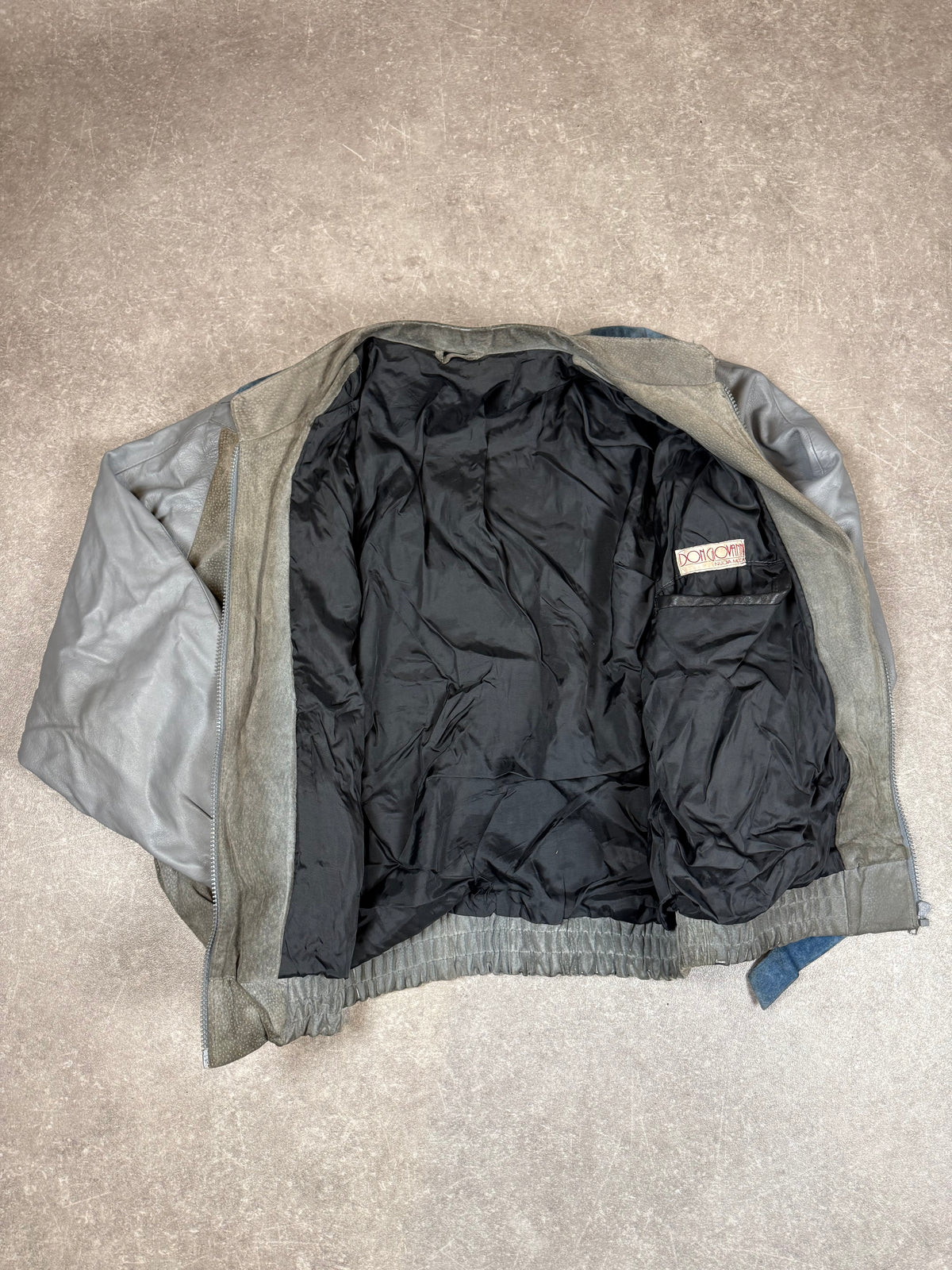 Vintage Don Giovanni Lederjacke 80er 90er Patchwork Blau Grau Retro